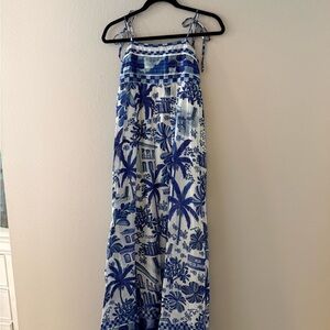 FARM RIO - Blue & White Tropical Print Maxi Sundress - Size XS